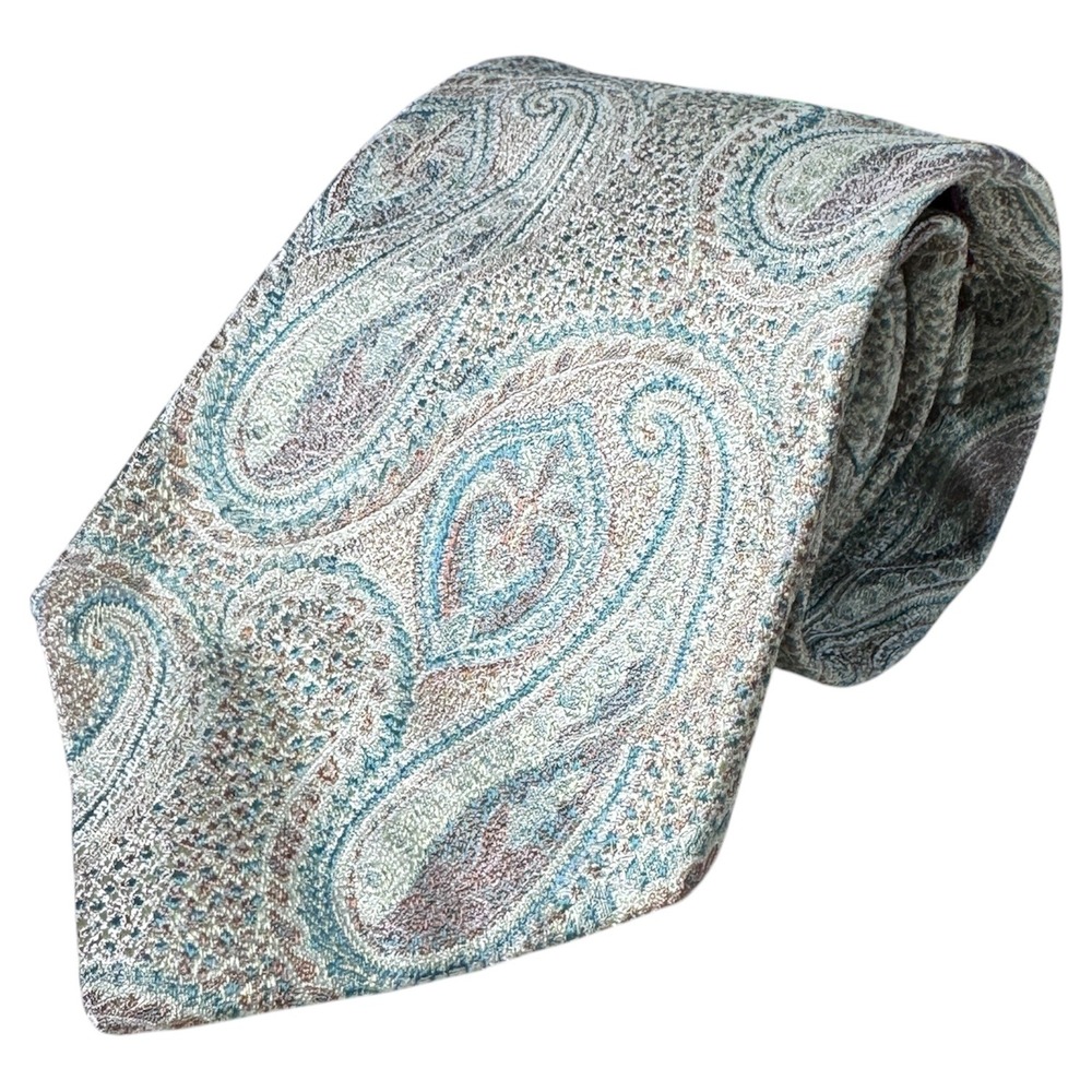 STRADA ITALY Men's Paisley‎ Silk Blend Tie Blue Beige Formal Business